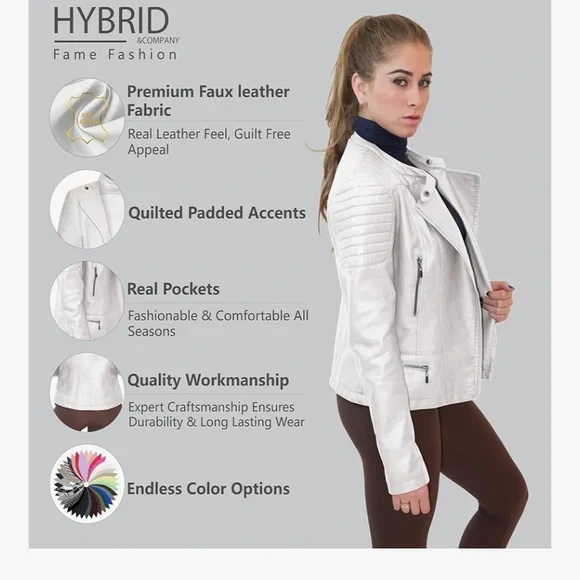 BNWOT Olivia Miller White Faux Leather Zip Up Moto Biker Jacket M - never worn! - Picture 6 of 8